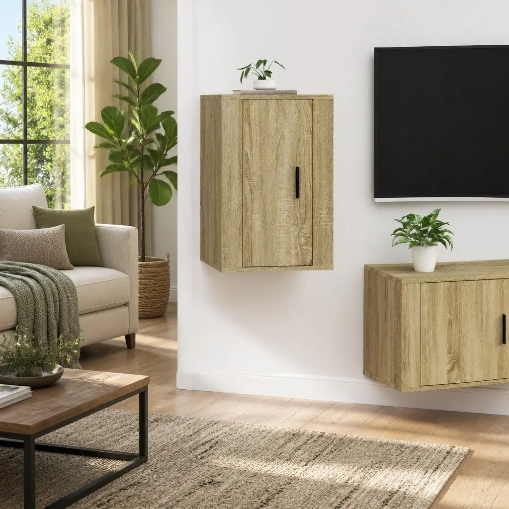 Brown Wall Mounted TV Storage Unit for Living Room Bedroom Media Space 40x34.5x60cm with Two Compartments and Sturdy Display Surface