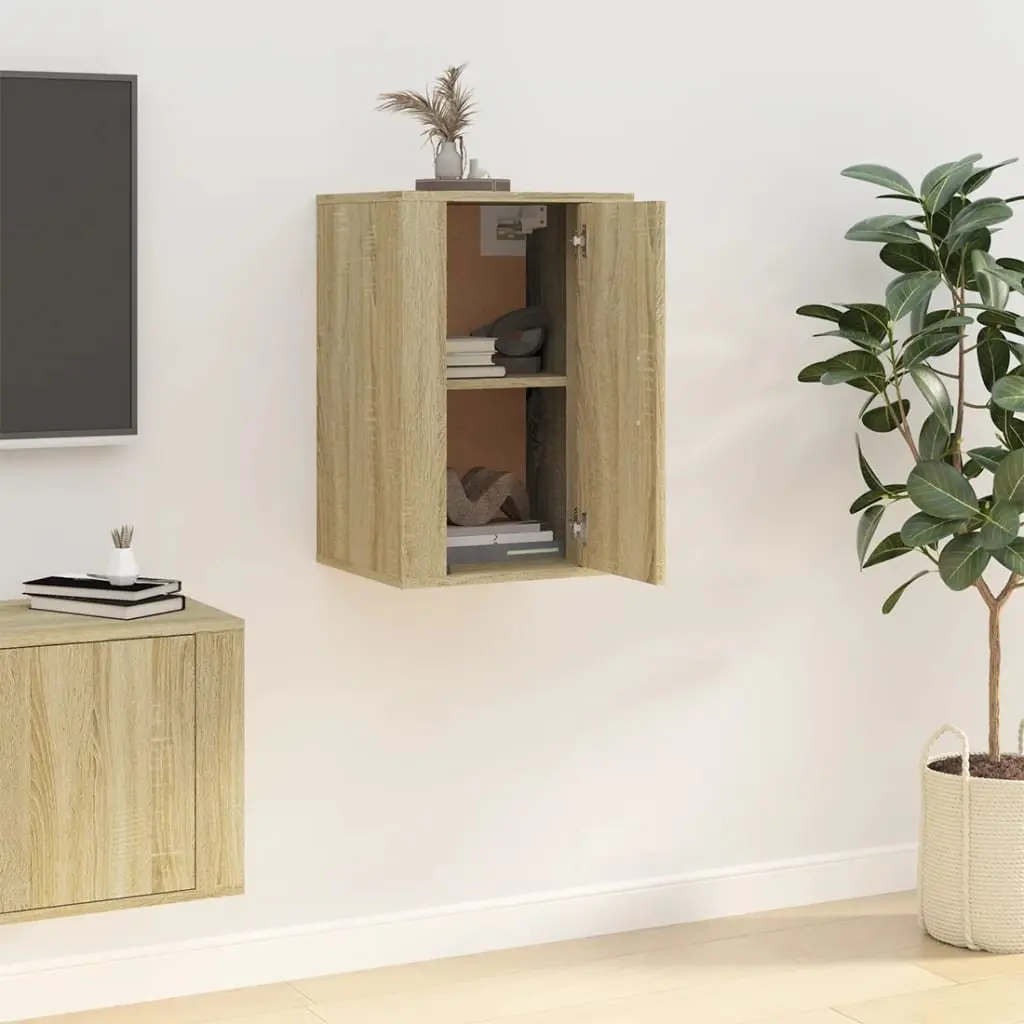 Brown Wall Mounted TV Storage Unit for Living Room Bedroom Media Space 40x34.5x60cm with Two Compartments and Sturdy Display Surface