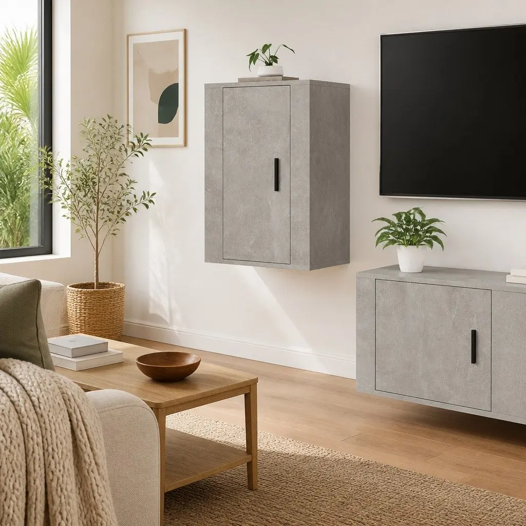 Grey Floating Shelf Wall Mounted TV Cabinet Media Storage Unit 40x34.5x60cm