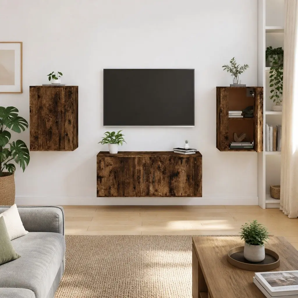 Wall Mounted TV Cabinet 40x34.5x60cm Brown Wood Storage Unit Organiser