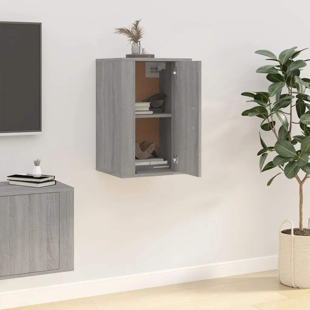 Wall Mounted Storage Unit Grey TV Cabinet Media Organiser 40x34.5x60cm