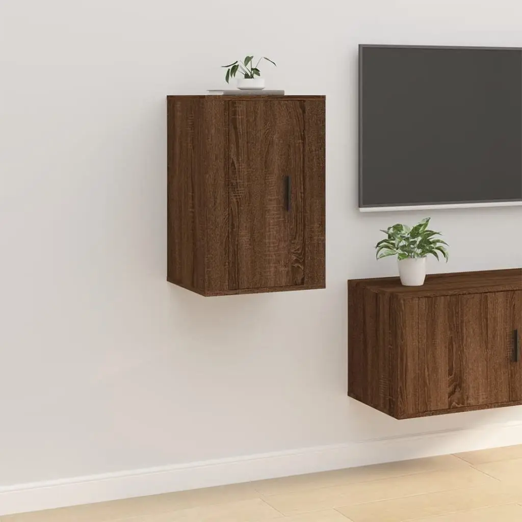 Brown Oak Wall Mounted TV Cabinet