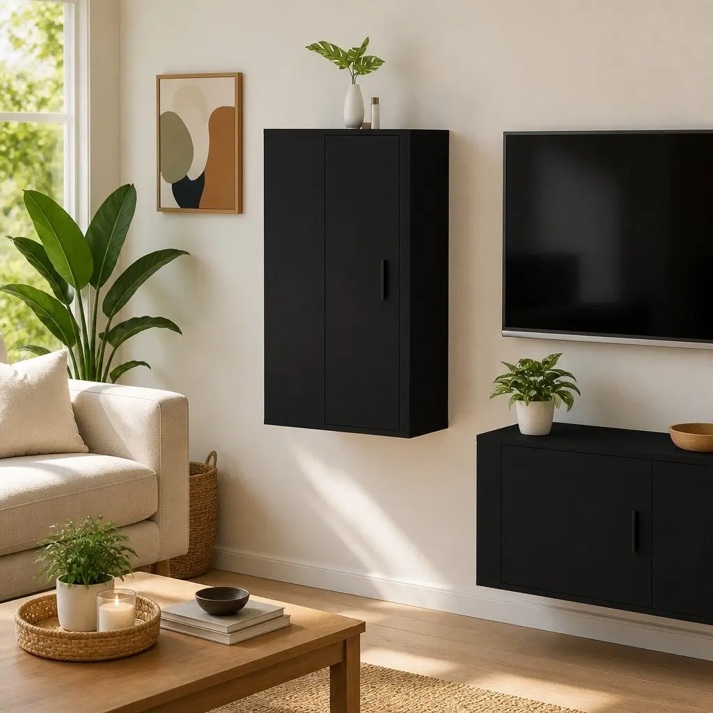Wall Mounted TV Cabinet Black Media Display Unit 40x34.5x80cm