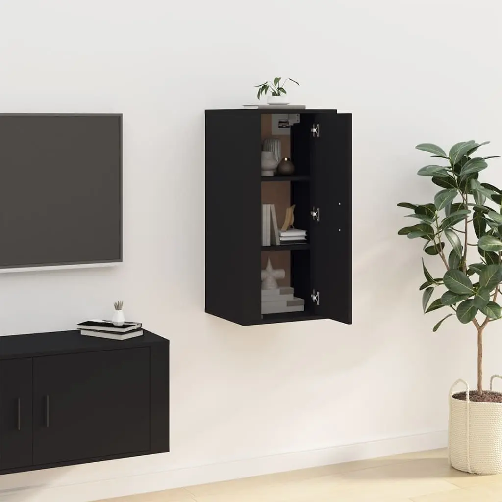 Wall Mounted TV Cabinet Black Media Display Unit 40x34.5x80cm