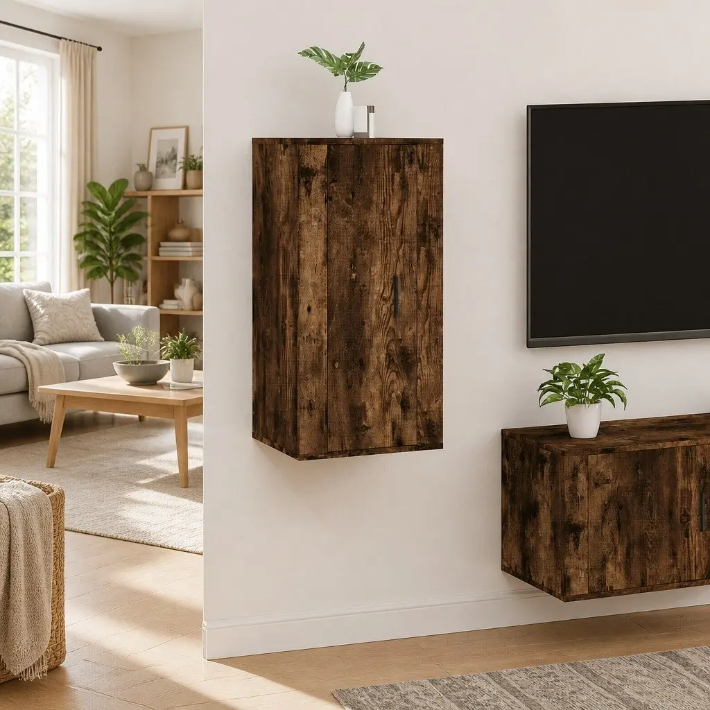 Wall Mounted TV Cabinet Storage Unit for Living Room Bedroom Media Space Brown Engineered Wood 40 x 34.5 x 80 cm