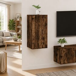 Wall Mounted TV Cabinet - Brown Engineered Wood, 40x34.5x80 cm