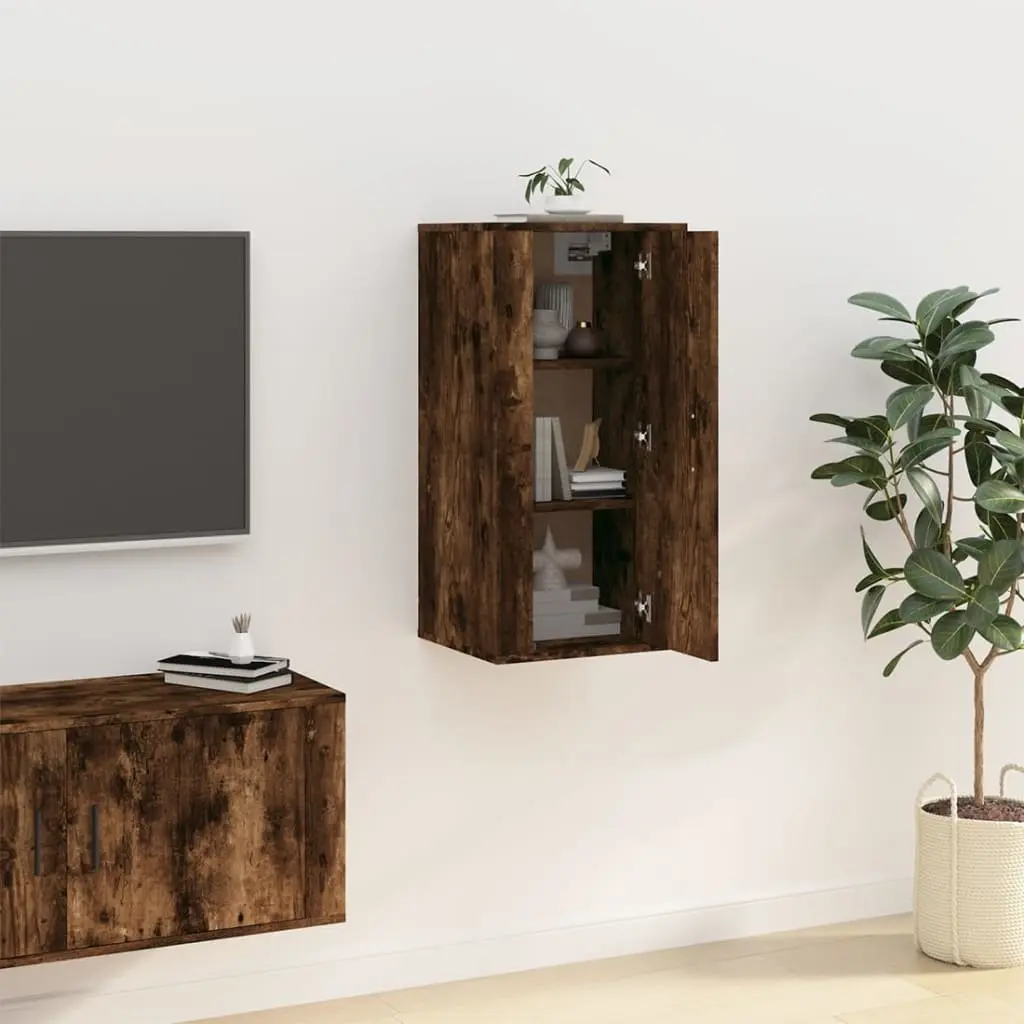 Wall Mounted TV Cabinet Storage Unit for Living Room Bedroom Media Space Brown Engineered Wood 40 x 34.5 x 80 cm