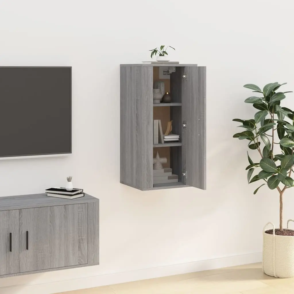 Wall Mounted TV Cabinet Grey Media Unit 3 Compartments Storage Organiser Décor