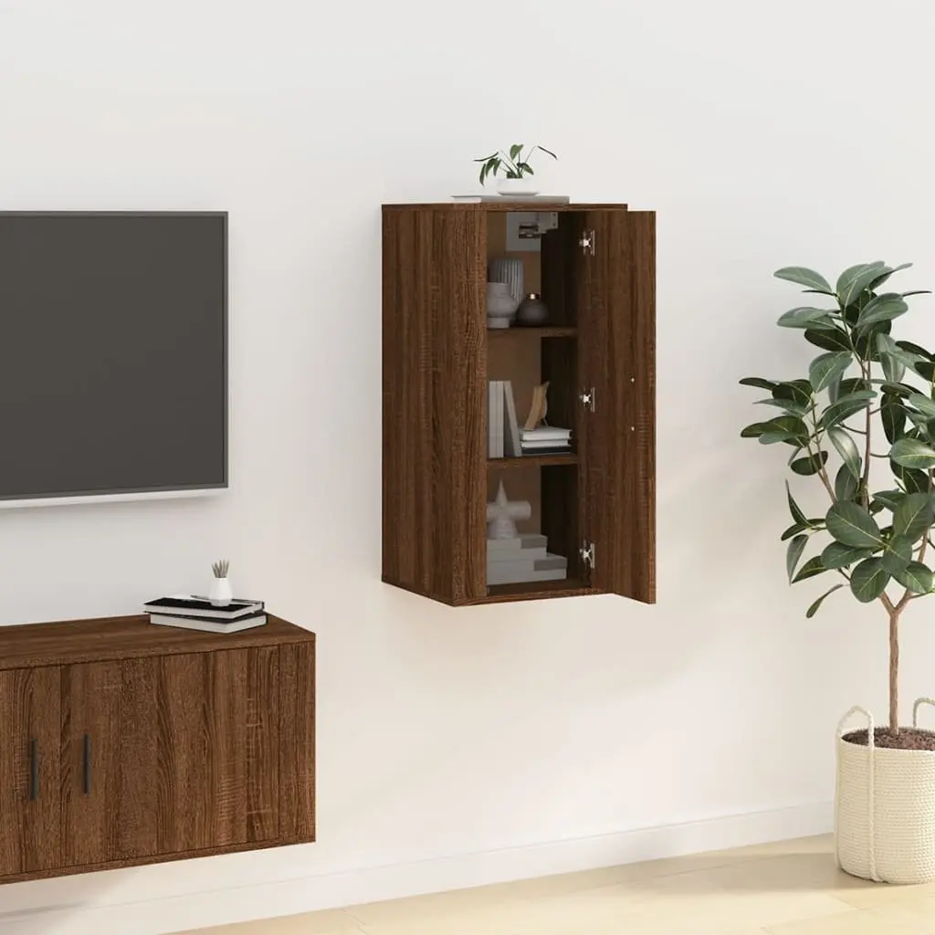 Wall Mounted TV Cabinet Brown Oak Media Storage Unit 40x34.5x80 cm