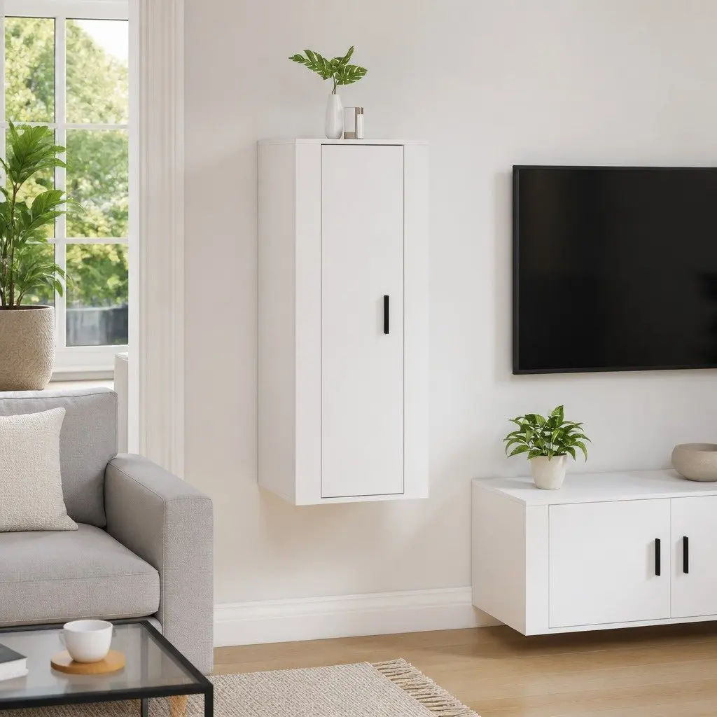 White Media Organizer Wall Mounted TV Cabinet Storage Unit 40x34.5x100cm