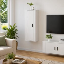Wall Mounted TV Cabinet: 40x34.5x100cm, Engineered Wood, White Gloss