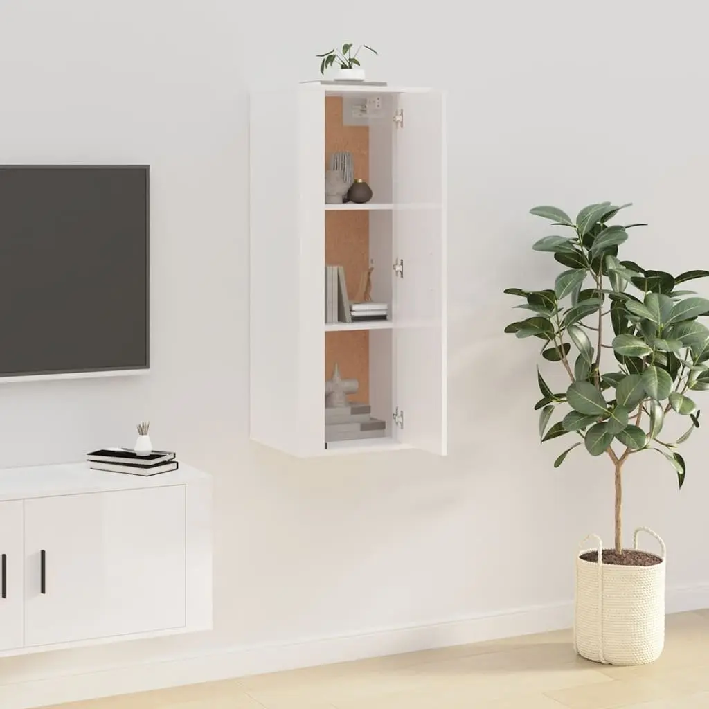 Wall Mounted TV Cabinet White High Gloss Media Storage Unit 40x34.5x100cm