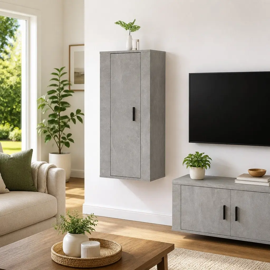 Media Storage Unit Grey 40x34.5x100cm Wall Mounted