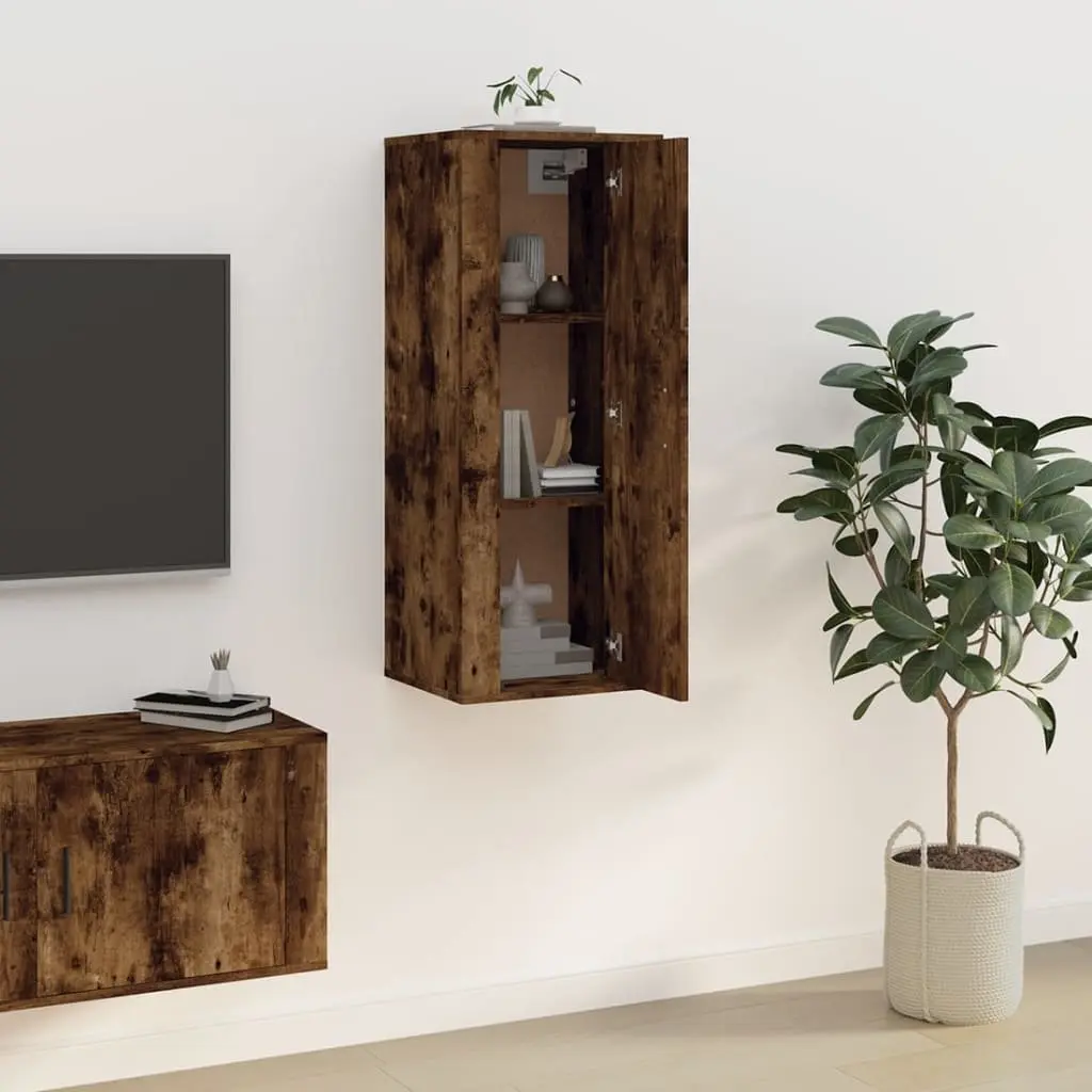 Brown Engineered Wood TV Cabinet Wall Mounted Storage Unit 40x34.5x100cm for Living Room Bedroom Entertainment