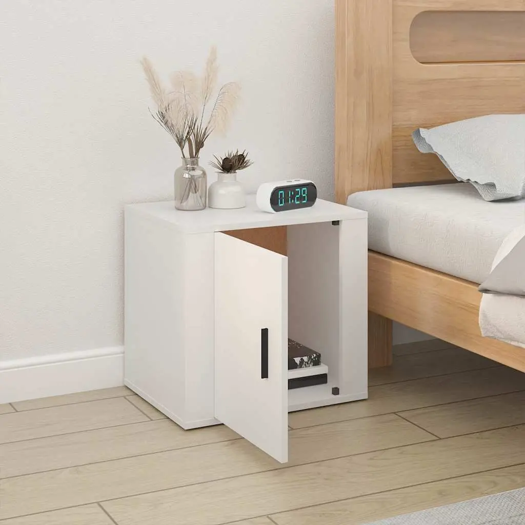 Bedside Cabinet White Storage Organiser Nightstand Bedroom 50W x 39D x 47H cm