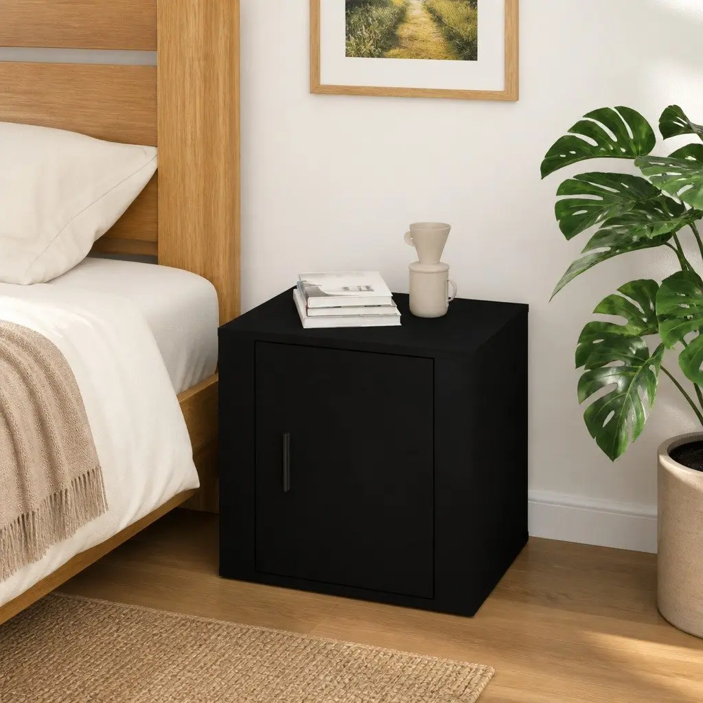 Black Bedside Cabinet with Storage