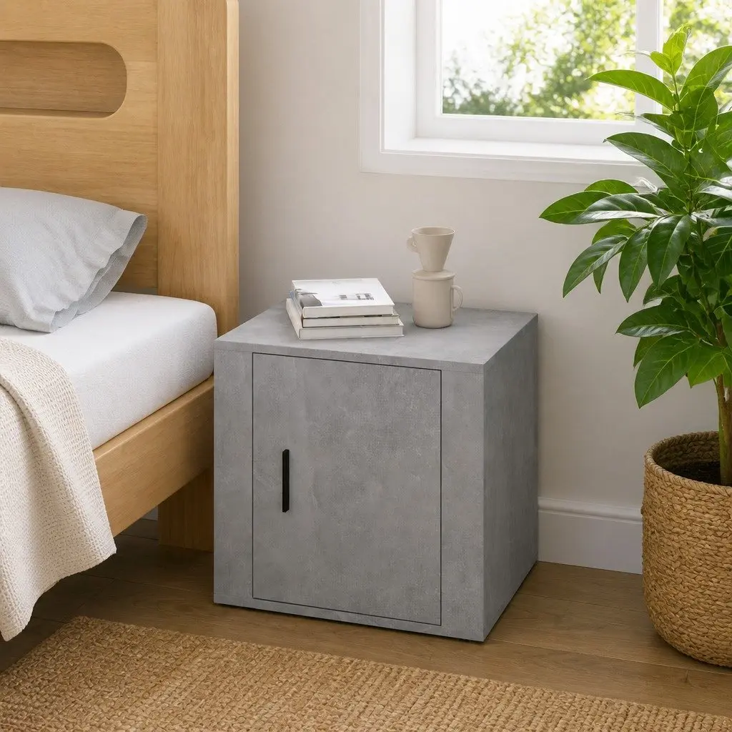 Bedside Cabinet Storage Unit Grey Nightstand Bedroom Furniture 50 x 39 x 47 cm