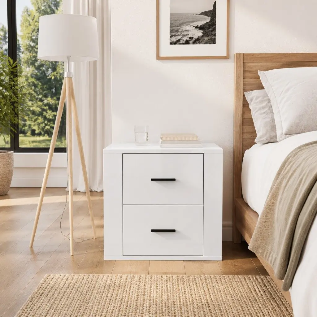 Bedside Cabinet Storage High Gloss White Nightstand Bedroom Side Table Unit