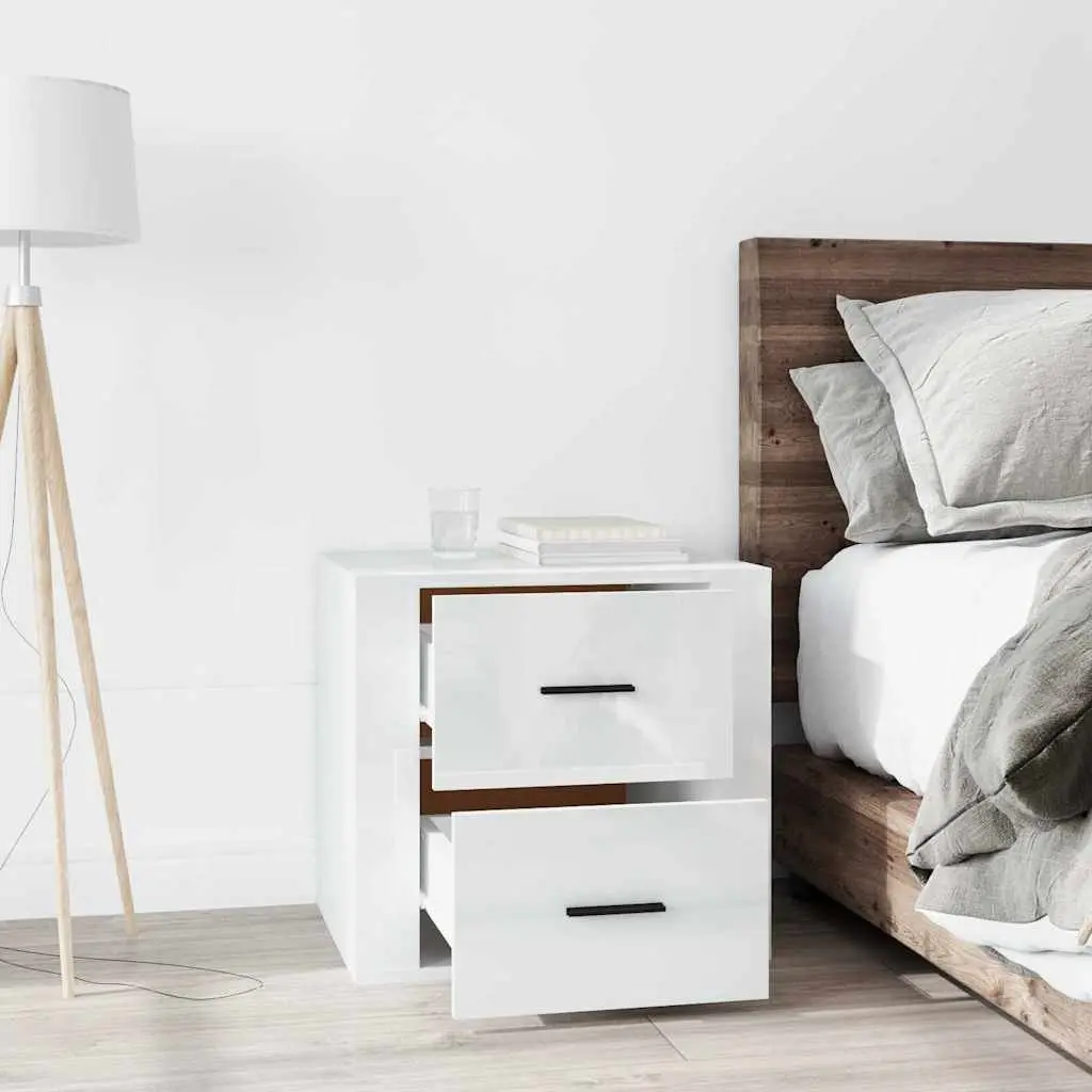 Bedside Cabinet Storage High Gloss White Nightstand Bedroom Side Table Unit