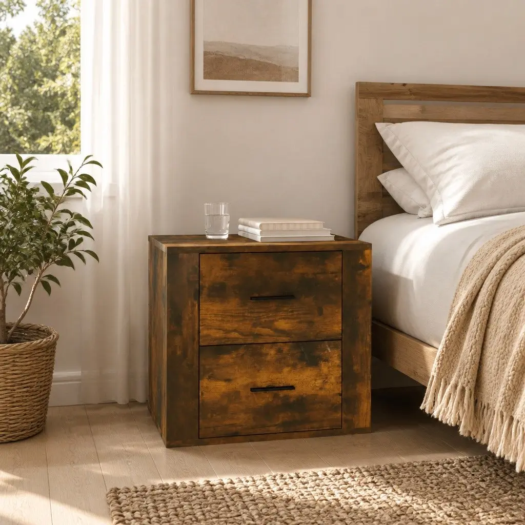 Bedside Cabinet Storage Organiser Engineered Wood Brown Bedroom 50 x 39 x 47 cm