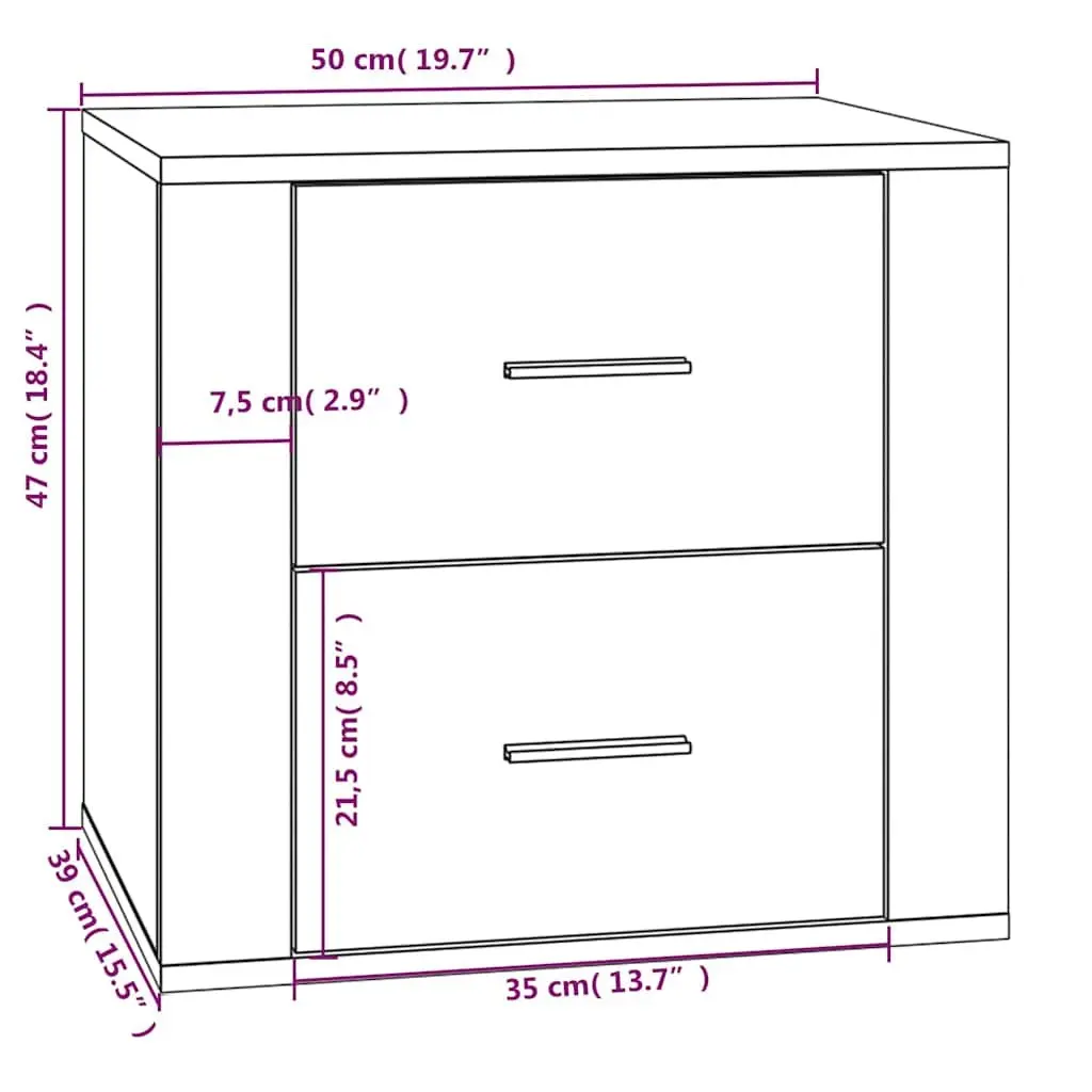 Bedside Cabinet Storage Organiser Engineered Wood Brown Bedroom 50 x 39 x 47 cm
