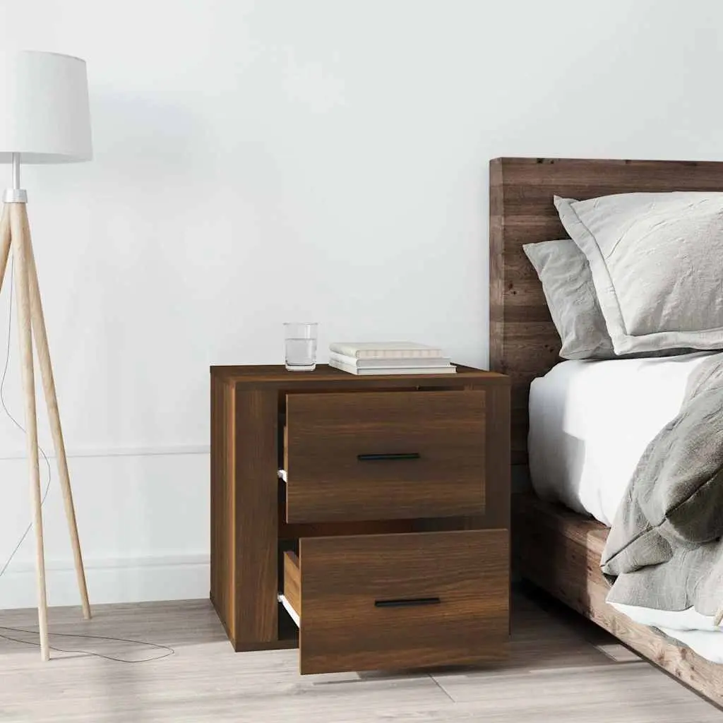 Bedside Cabinet Bedroom Organizer Brown Oak Storage Furniture 50 x 39 x 47 cm