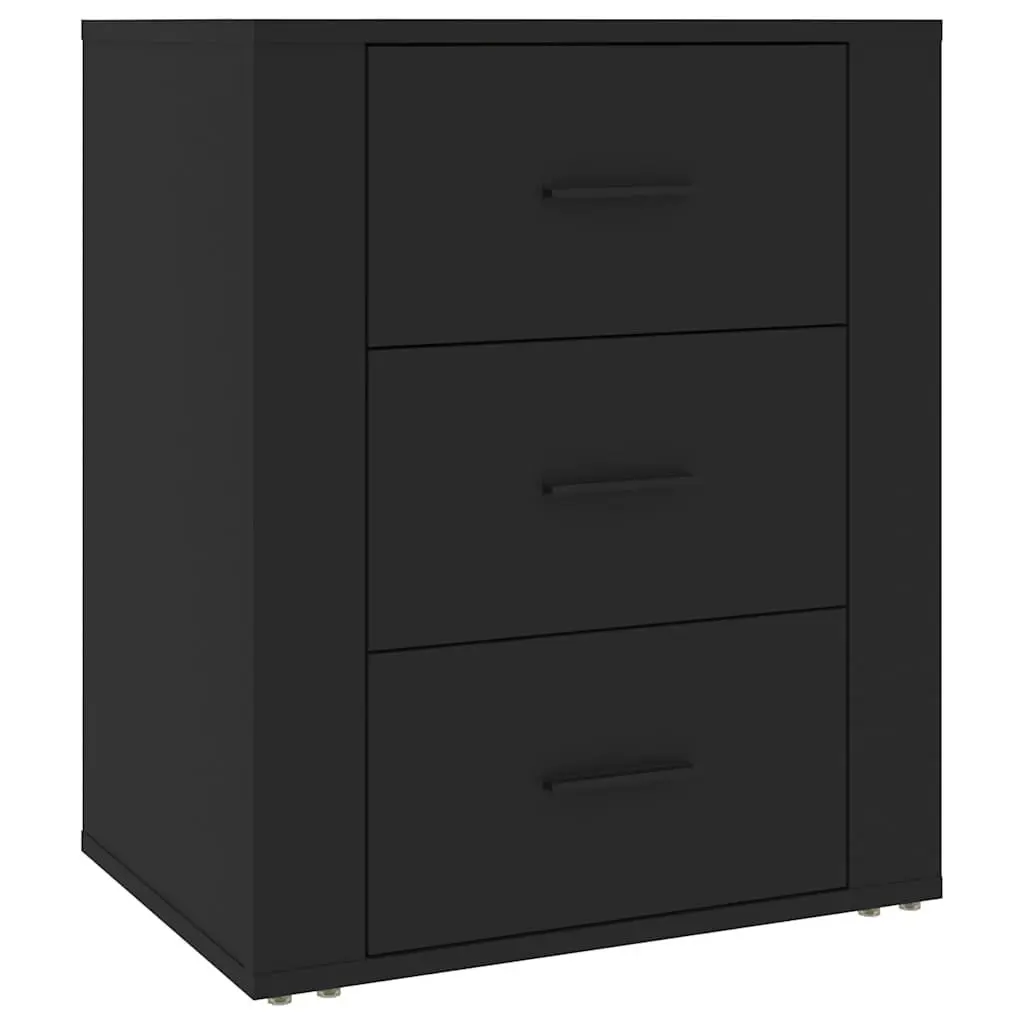 Bedside Cabinet Black Bedroom 50x36x60 cm Engineered Wood Nightstand 3 Drawer Storage
