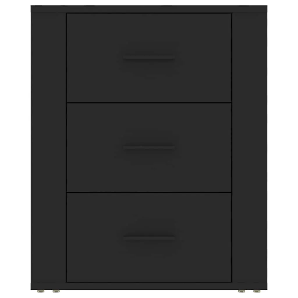 Bedside Cabinet Black Bedroom 50x36x60 cm Engineered Wood Nightstand 3 Drawer Storage