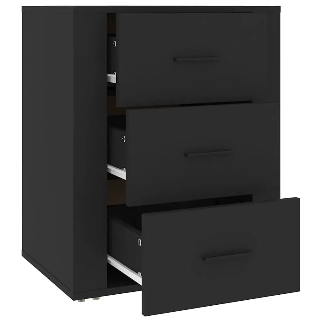 Bedside Cabinet Black Bedroom 50x36x60 cm Engineered Wood Nightstand 3 Drawer Storage