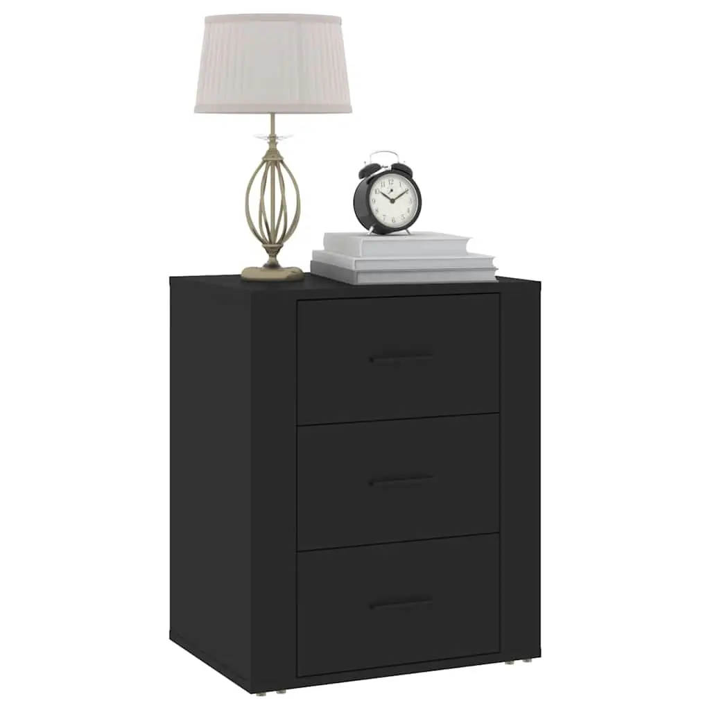 Bedside Cabinet Black Bedroom 50x36x60 cm Engineered Wood Nightstand 3 Drawer Storage