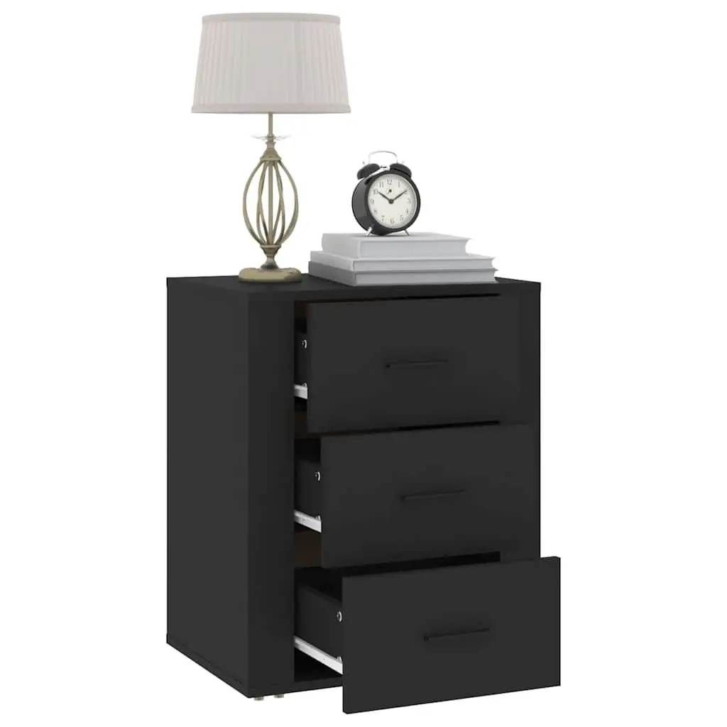 Bedside Cabinet Black Bedroom 50x36x60 cm Engineered Wood Nightstand 3 Drawer Storage