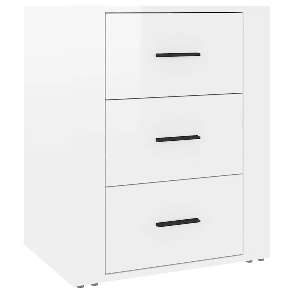 Bedside Cabinet Nightstand 50x36x60cm High Gloss White 3 Drawer Storage Table