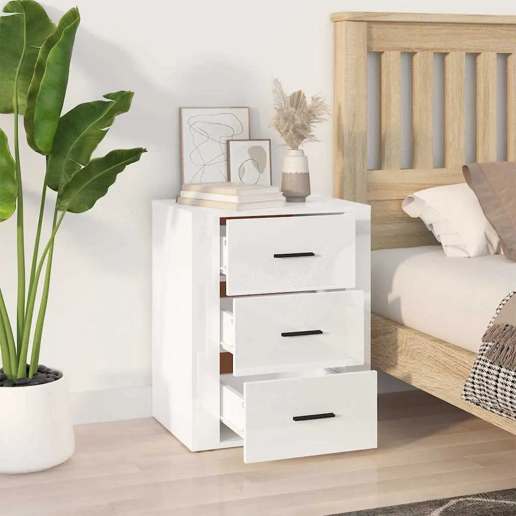 Bedside Cabinet Nightstand 50x36x60cm High Gloss White 3 Drawer Storage Table