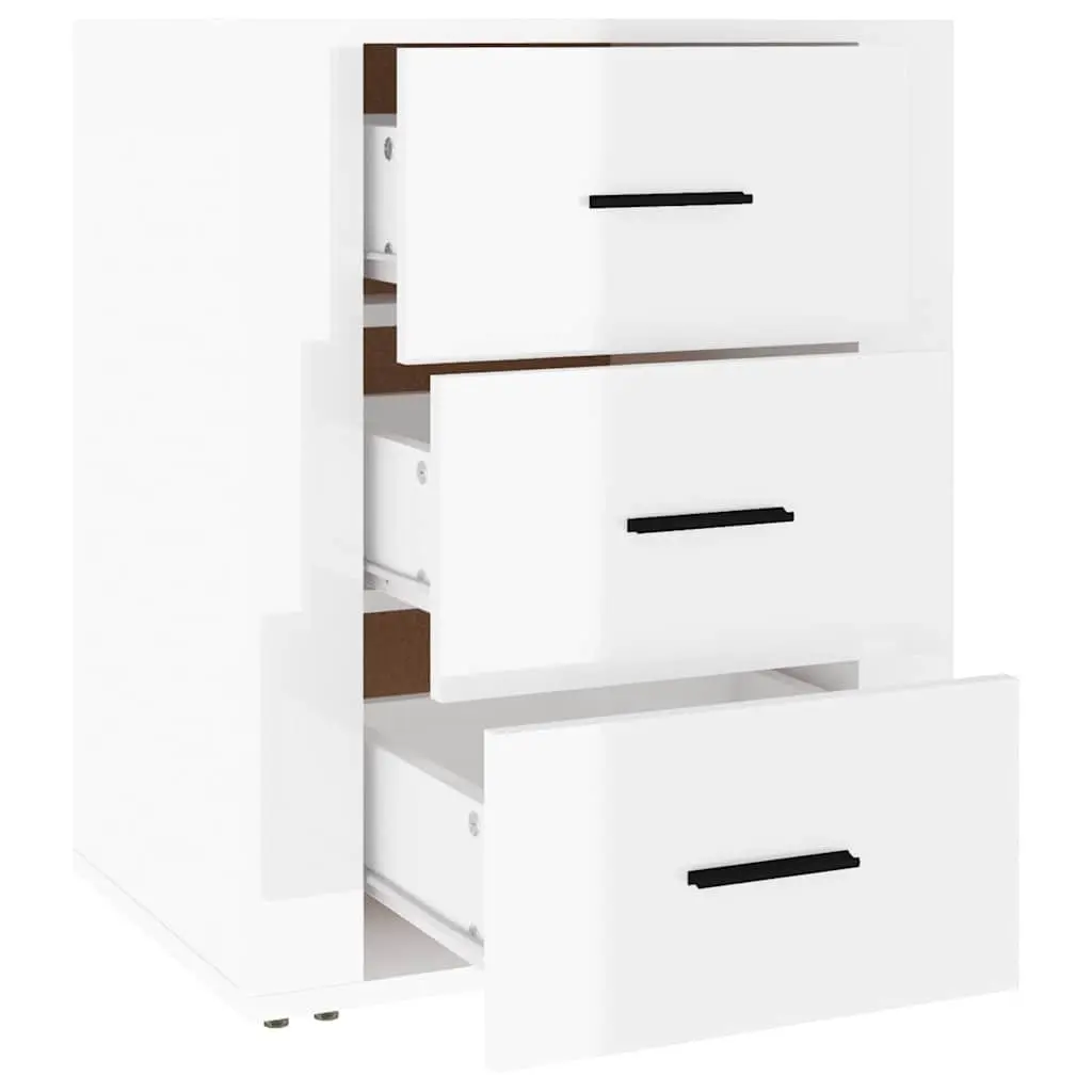 Bedside Cabinet Nightstand 50x36x60cm High Gloss White 3 Drawer Storage Table
