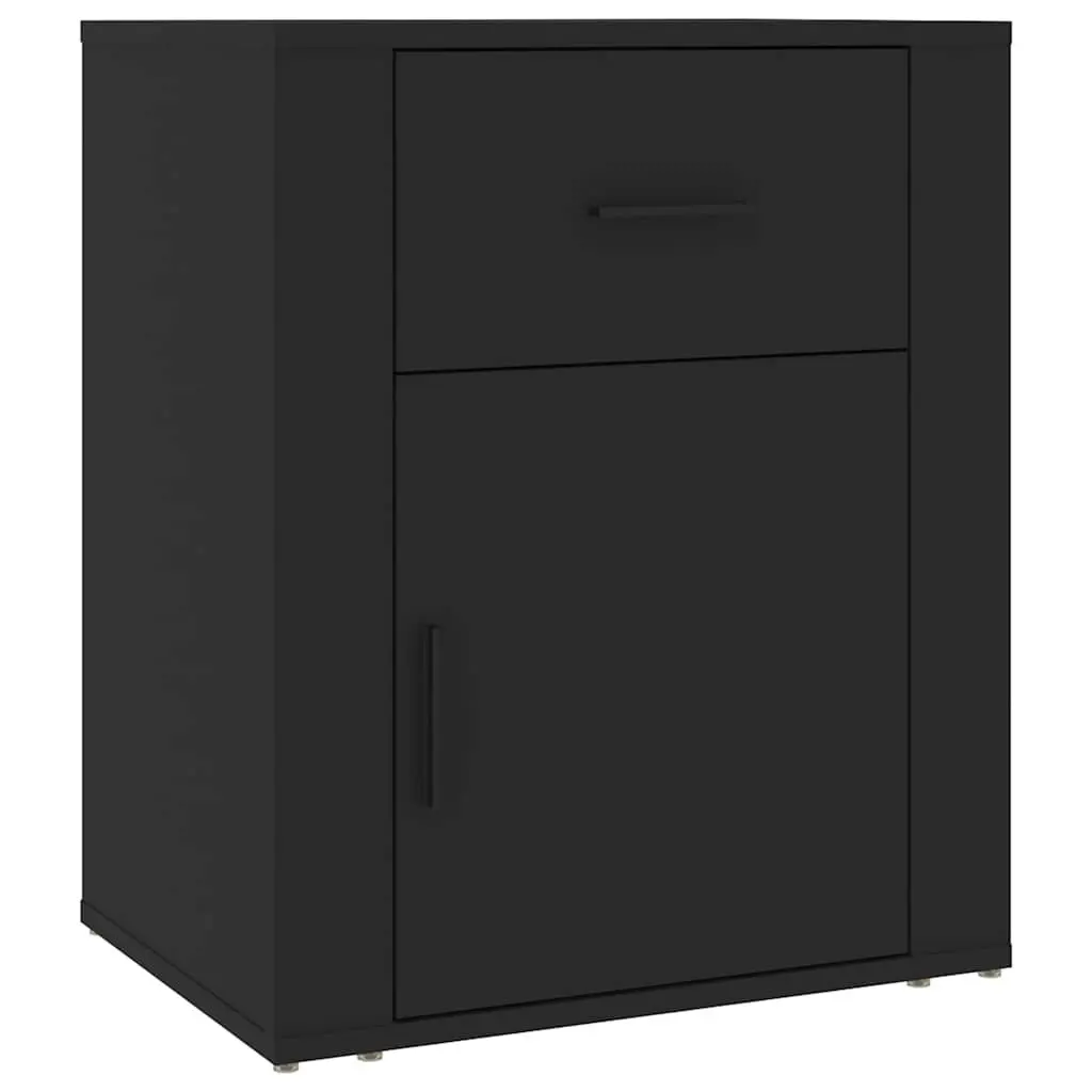 Bedside Cabinet Black Nightstand Storage Drawer Door Compartment 50x36x60cm
