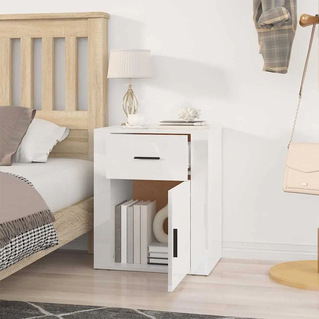 High Gloss White Bedside Storage Cabinet