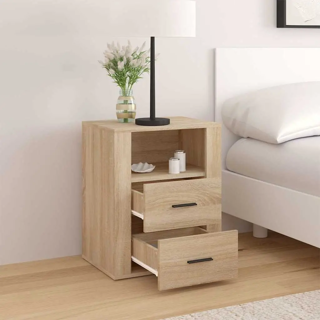 Bedside Cabinet Nightstand Bedroom 50x36x60cm Brown Engineered Wood Drawers Storage