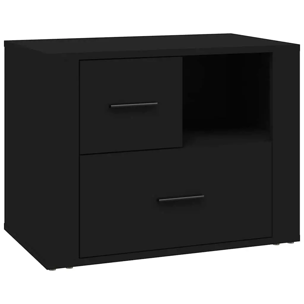 Black Bedside Cabinet 60x36x45cm Nightstand with 2 Drawers and 1 Compartment for Bedroom Storage and Organization