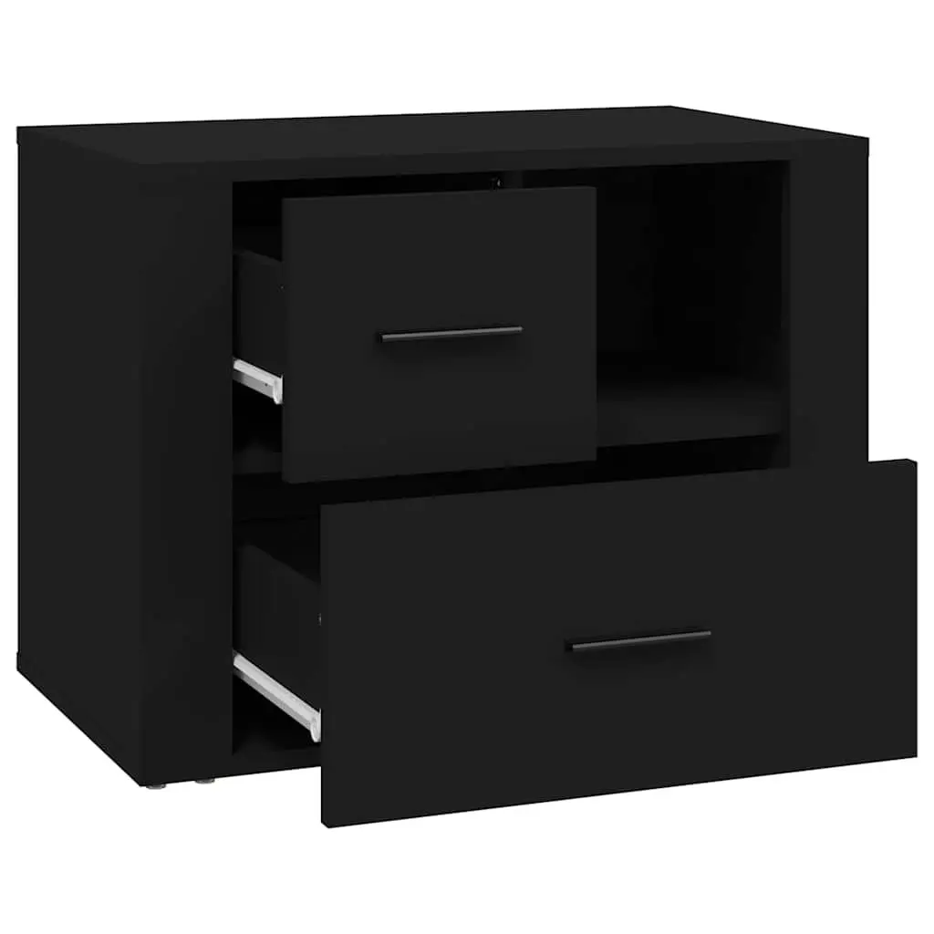 Black Bedside Cabinet 60x36x45cm Nightstand with 2 Drawers and 1 Compartment for Bedroom Storage and Organization