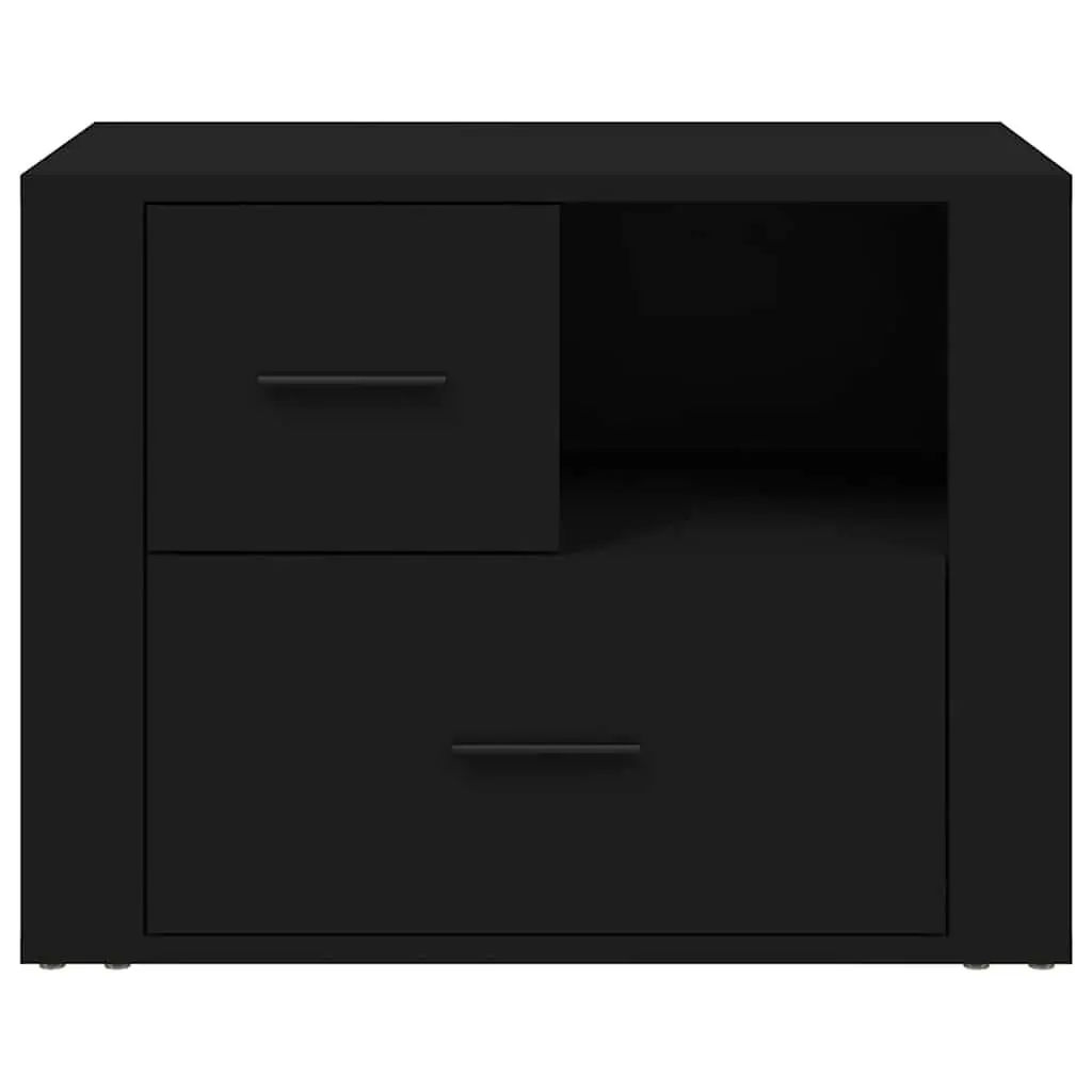 Black Bedside Cabinet 60x36x45cm Nightstand with 2 Drawers and 1 Compartment for Bedroom Storage and Organization