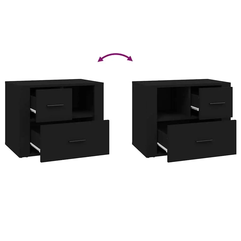 Black Bedside Cabinet 60x36x45cm Nightstand with 2 Drawers and 1 Compartment for Bedroom Storage and Organization