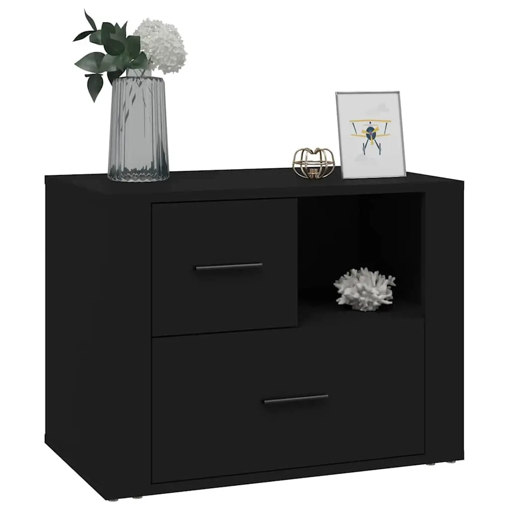 Black Bedside Cabinet 60x36x45cm Nightstand with 2 Drawers and 1 Compartment for Bedroom Storage and Organization