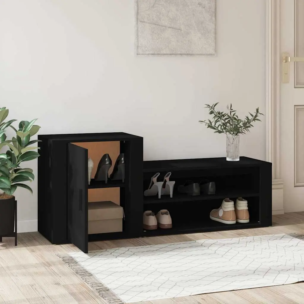 Shoe Cabinet for Home Organization Black Engineered Wood 2 Compartments