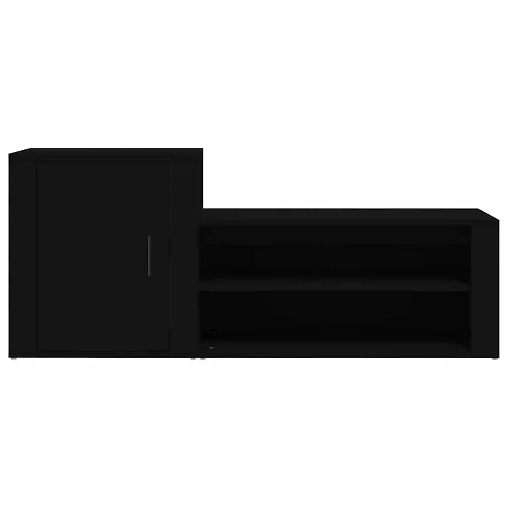 Shoe Cabinet for Home Organization Black Engineered Wood 2 Compartments