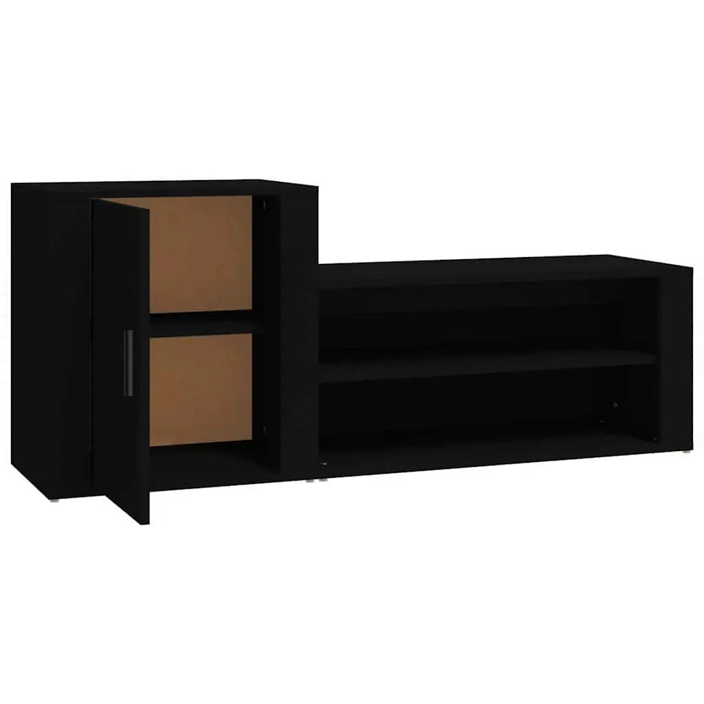 Shoe Cabinet for Home Organization Black Engineered Wood 2 Compartments