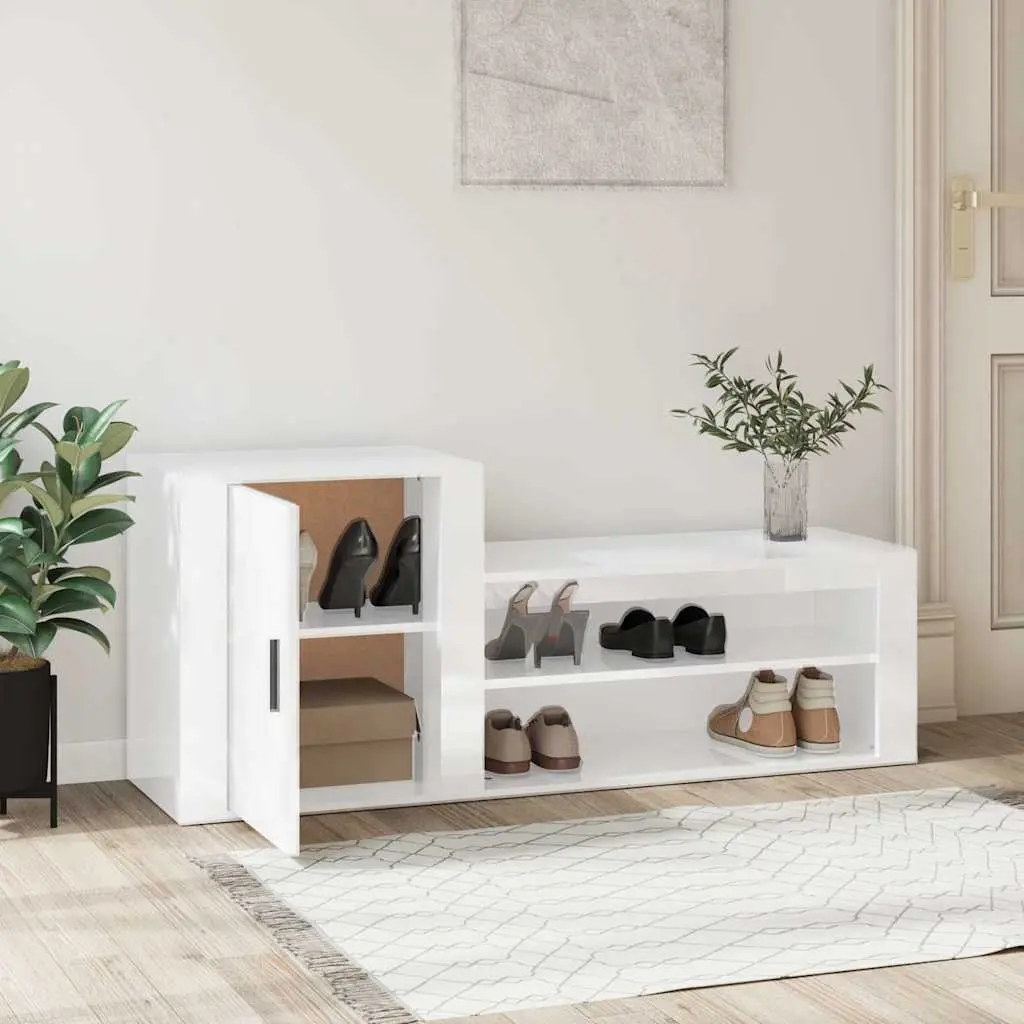 Shoe Cabinet Hall Storage Organiser White High Gloss 130W x 35D x 54H cm