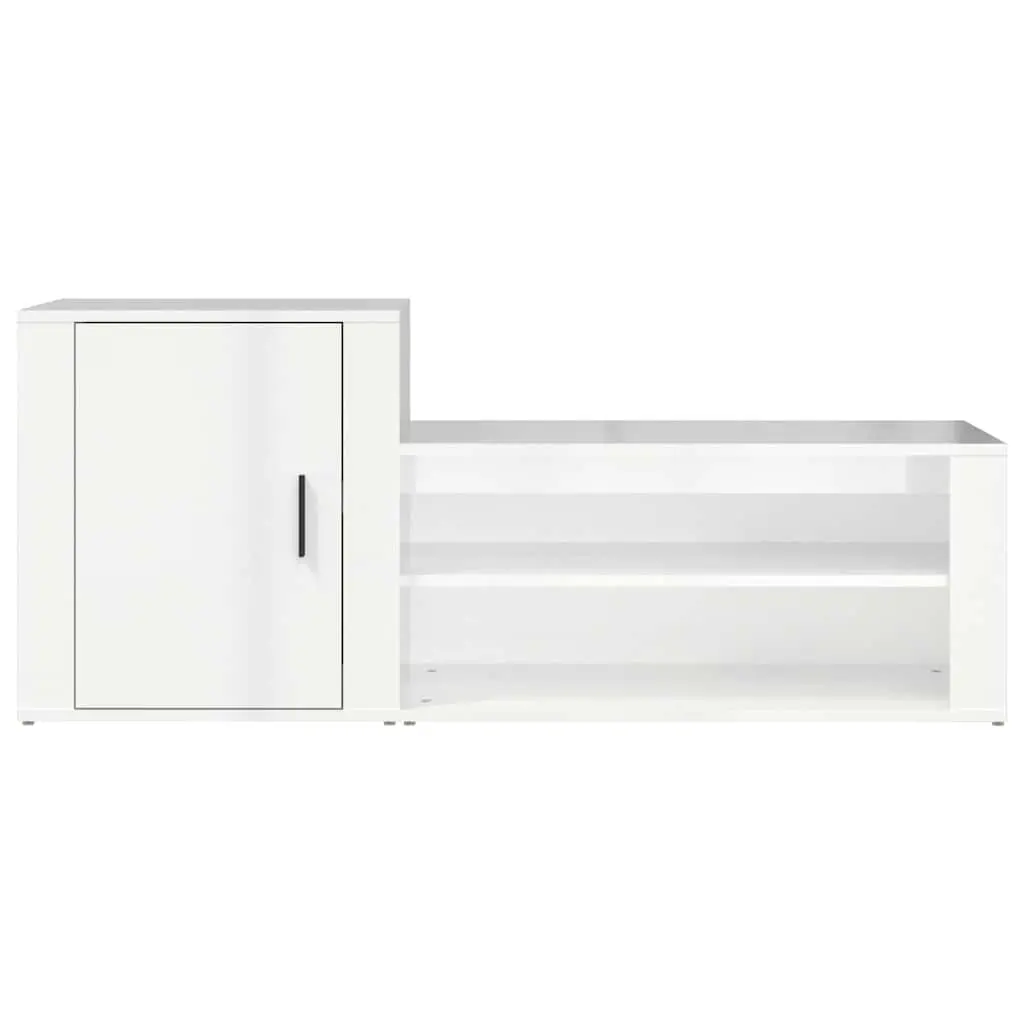 Shoe Cabinet Hall Storage Organiser White High Gloss 130W x 35D x 54H cm
