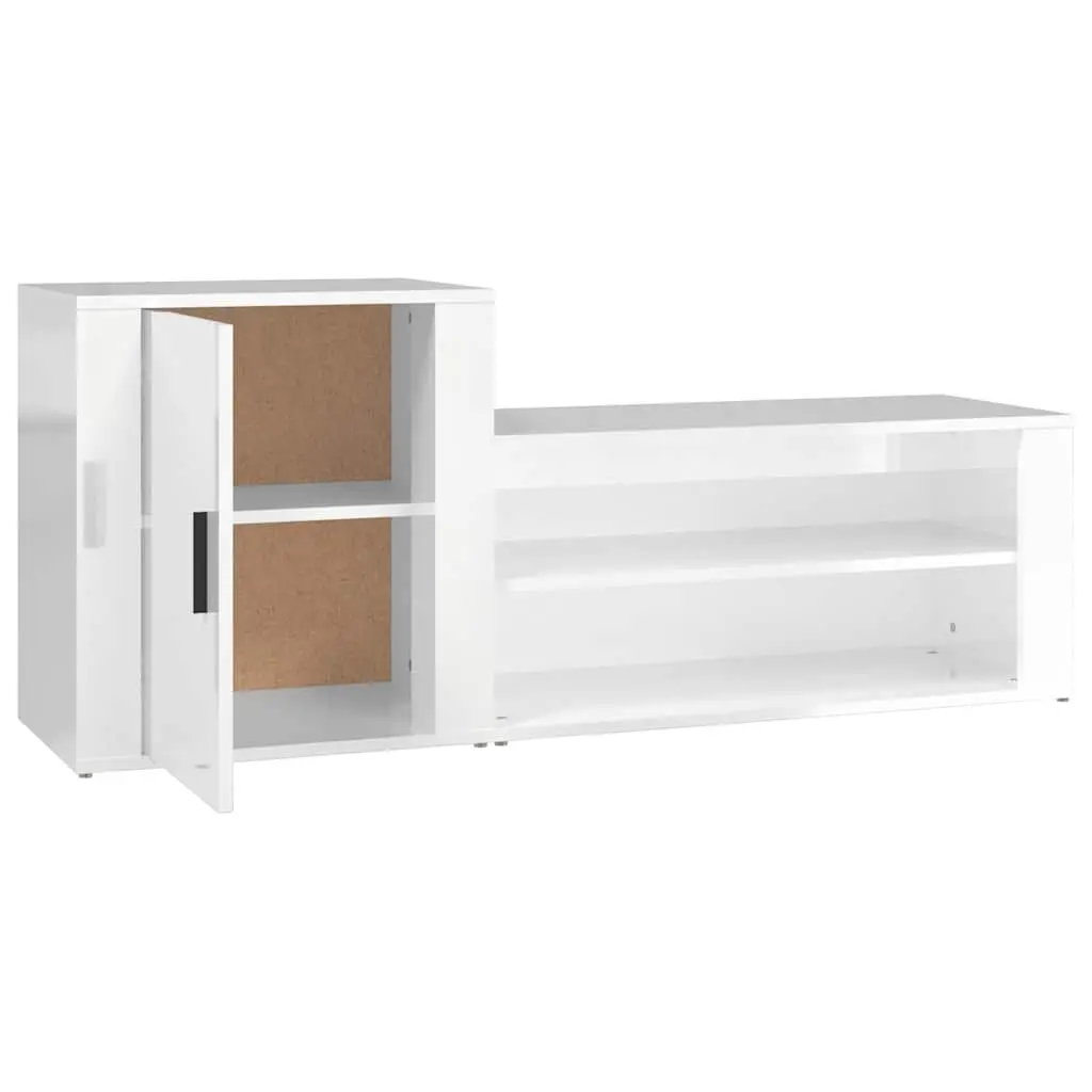 Shoe Cabinet Hall Storage Organiser White High Gloss 130W x 35D x 54H cm