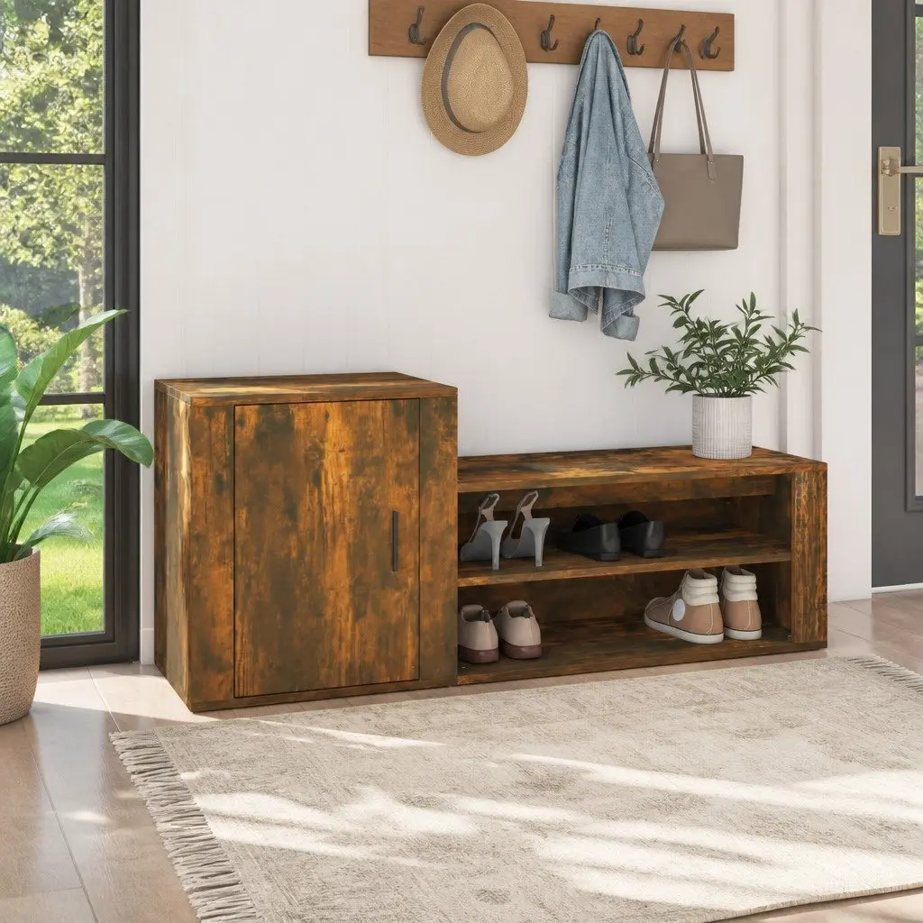 Shoe Cabinet for Entryway 130W x 35D x 54H cm Brown Engineered Wood 2 Compartments Storage Organiser