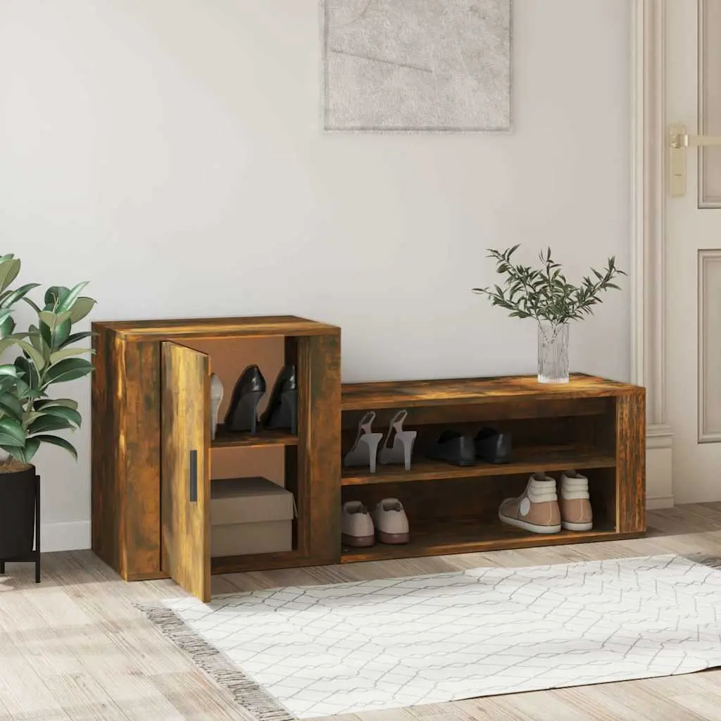 Shoe Cabinet for Entryway 130W x 35D x 54H cm Brown Engineered Wood 2 Compartments Storage Organiser